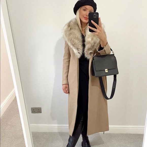NWT Zara Italian wool faux fur collar belted coat bloggers fav - Picture 4 of 16
